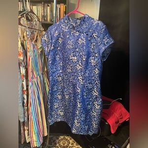 Chinese style blue and silver dragon qipao / cheongsam dress XXL small hips